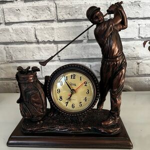 Golfer Bronze Style Finish Mantle/Desk Quartz Clock by Crosa.